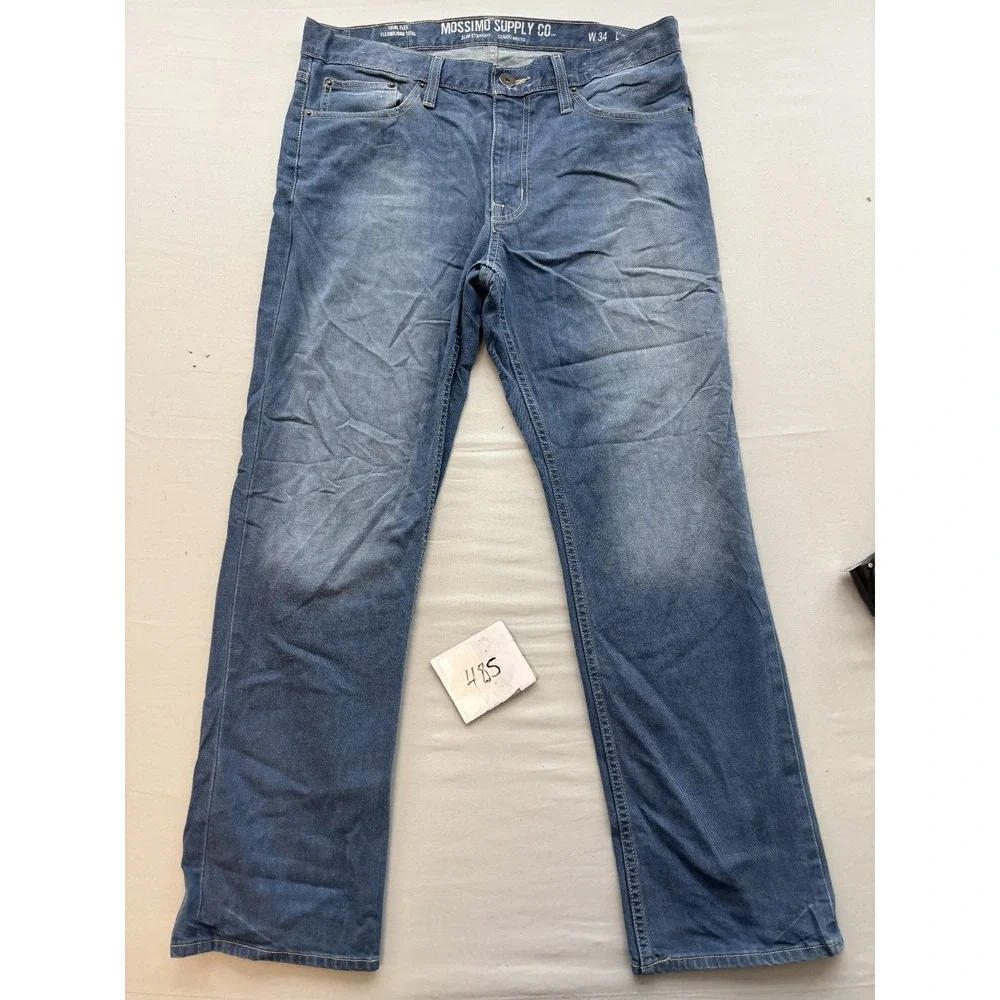 Mossimo Supply Co. Men's W34 L30 Slim Straight Total Flex Jeans Light Wash Blue